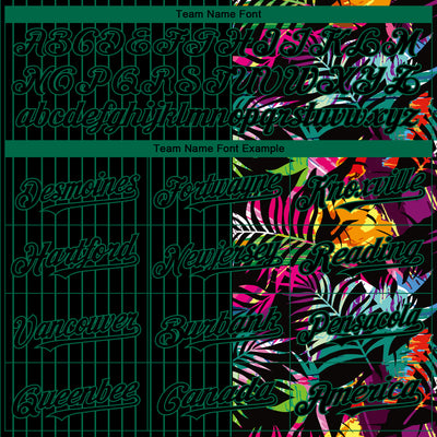 Custom Black Kelly Green 3D Pattern Design Pinstripe Tropical Palm Leaves Authentic Baseball Jersey