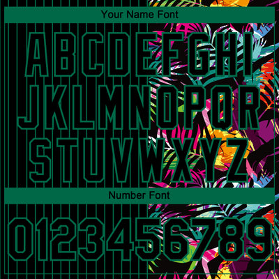 Custom Black Kelly Green 3D Pattern Design Pinstripe Tropical Palm Leaves Authentic Baseball Jersey