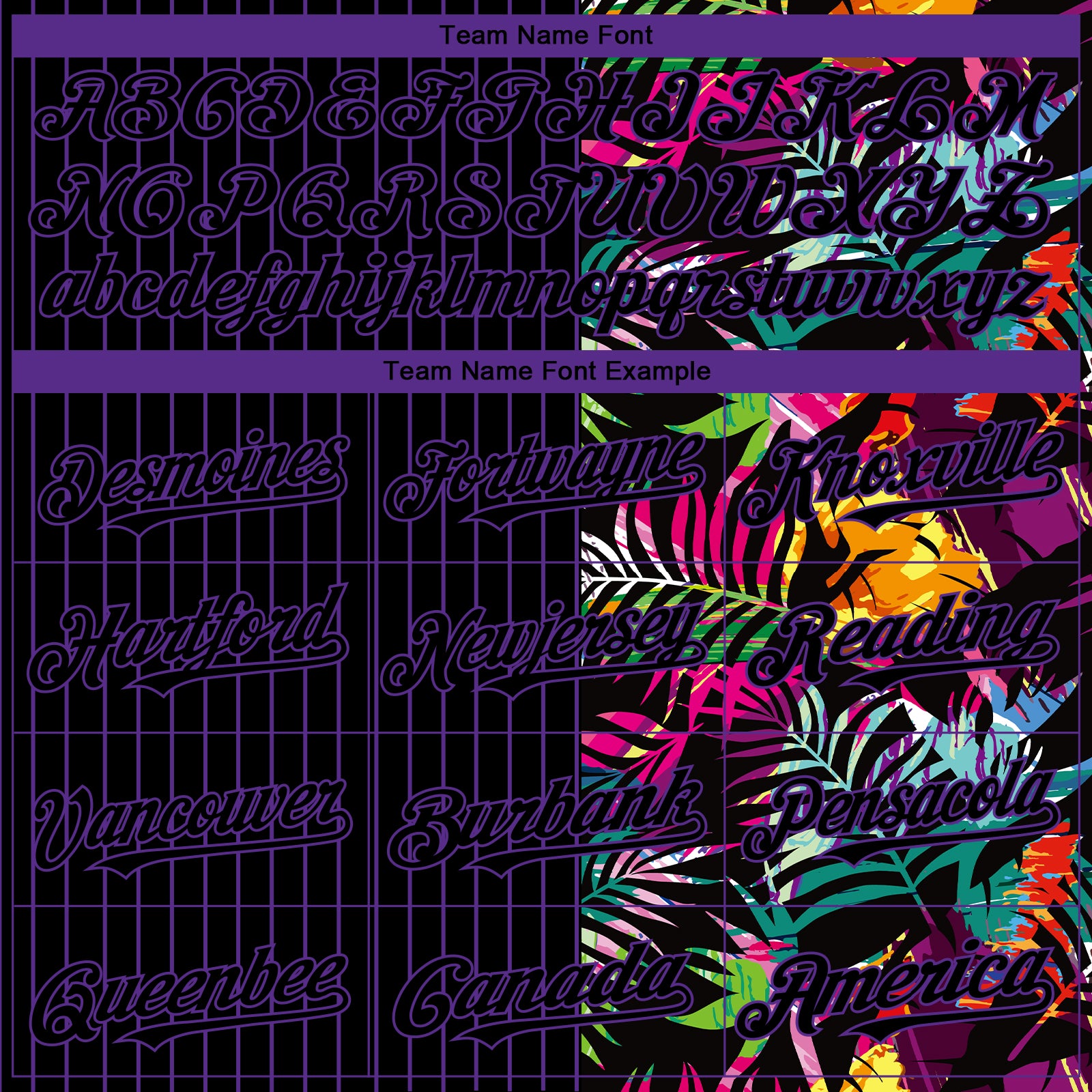 Custom Black Purple 3D Pattern Design Pinstripe Tropical Palm Leaves Authentic Baseball Jersey