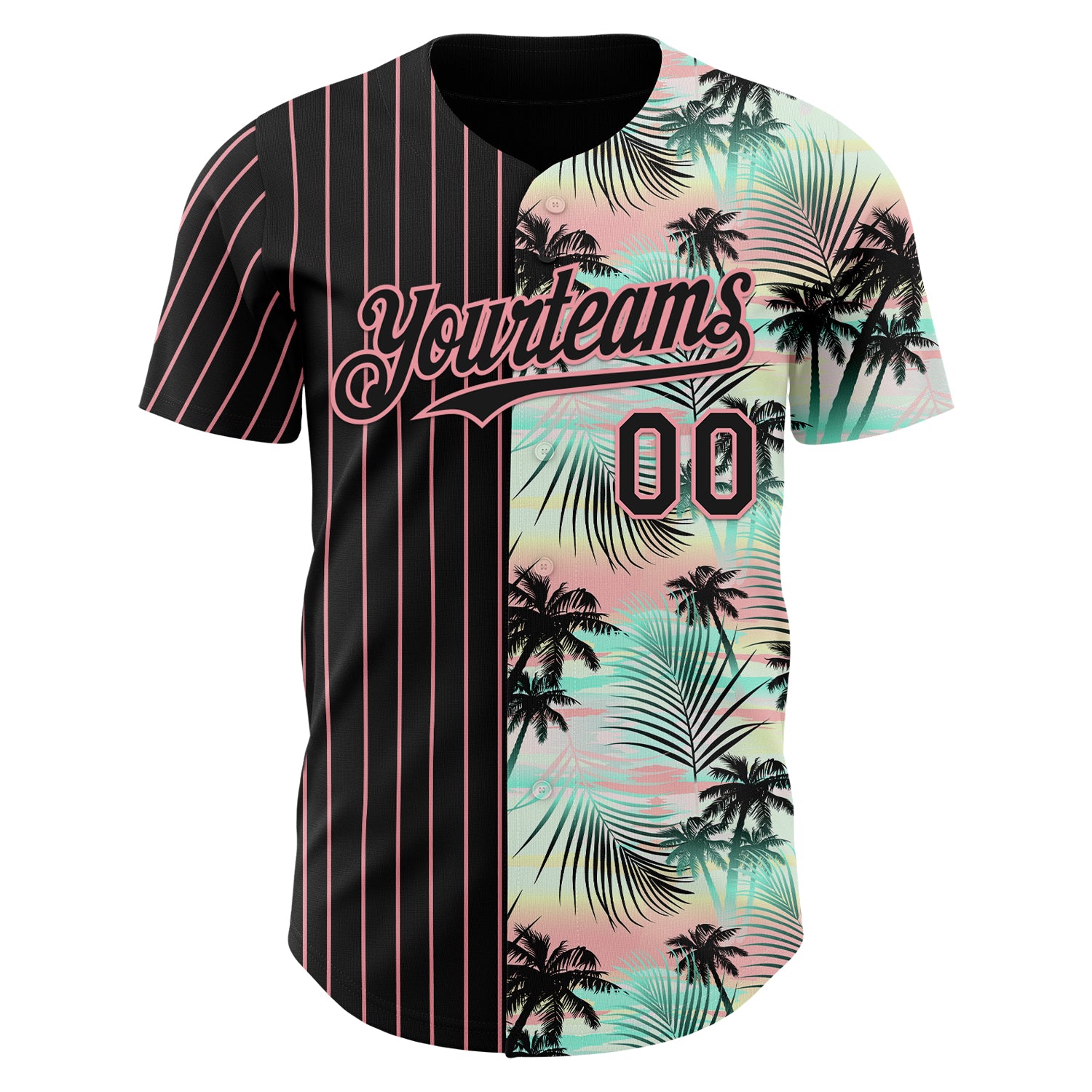 Custom Black Medium Pink 3D Pattern Design Pinstripe Tropical Palm Leaves Authentic Baseball Jersey