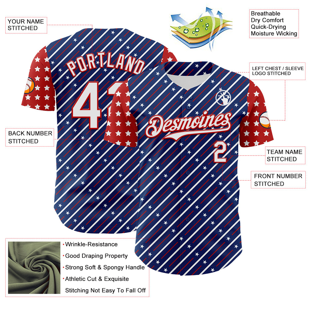 Custom Royal White-Red 3D Patriotic American Flag Authentic Baseball Jersey