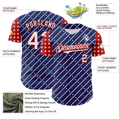 Custom Royal White-Red 3D Patriotic American Flag Authentic Baseball Jersey