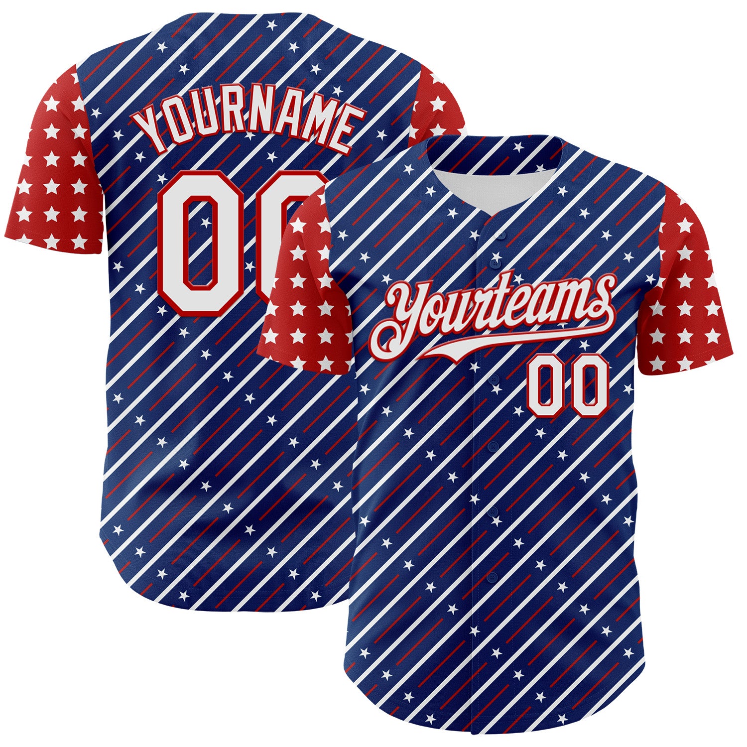 Custom Royal White-Red 3D Patriotic American Flag Authentic Baseball Jersey