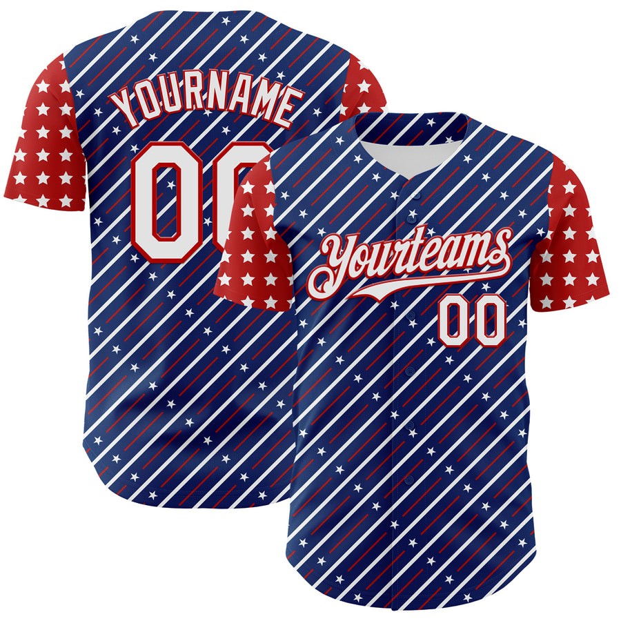 Custom Royal White-Red 3D Patriotic American Flag Authentic Baseball Jersey
