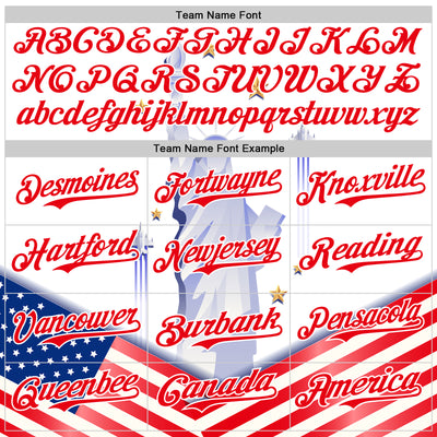 Custom White Fire Red 3D Patriotic American Flag And Statue of Liberty Authentic Baseball Jersey