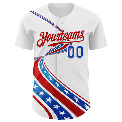 Custom White Thunder Blue-Red 3D Patriotic American Flag Authentic Baseball Jersey