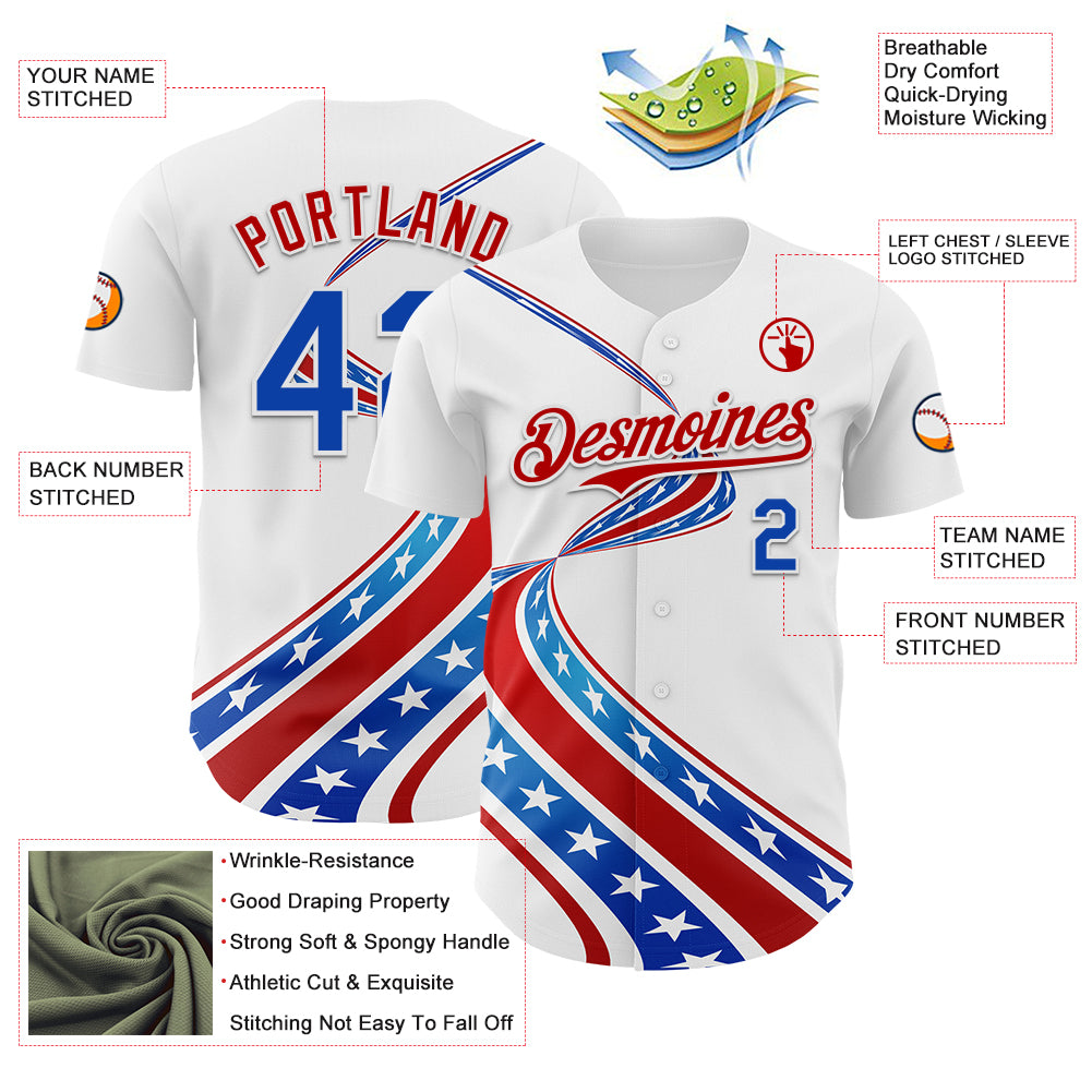 Custom White Thunder Blue-Red 3D Patriotic American Flag Authentic Baseball Jersey