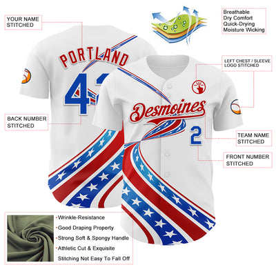 Custom White Thunder Blue-Red 3D Patriotic American Flag Authentic Baseball Jersey