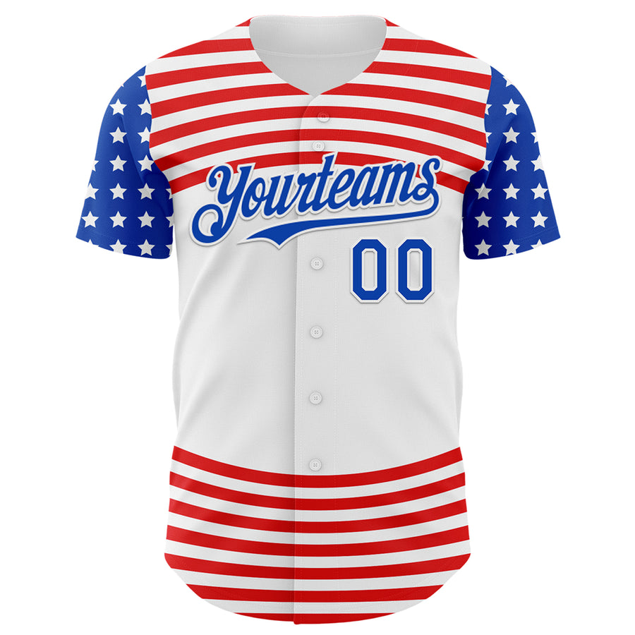 Custom White Thunder Blue-Red 3D Patriotic American Flag Authentic Baseball Jersey