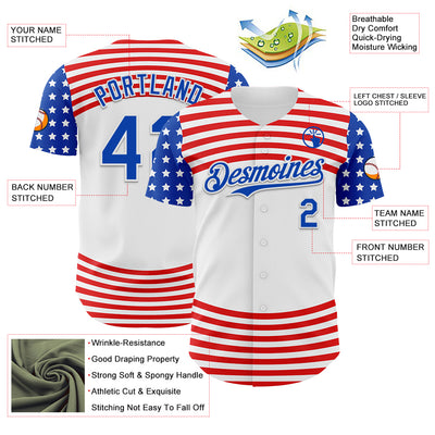 Custom White Thunder Blue-Red 3D Patriotic American Flag Authentic Baseball Jersey