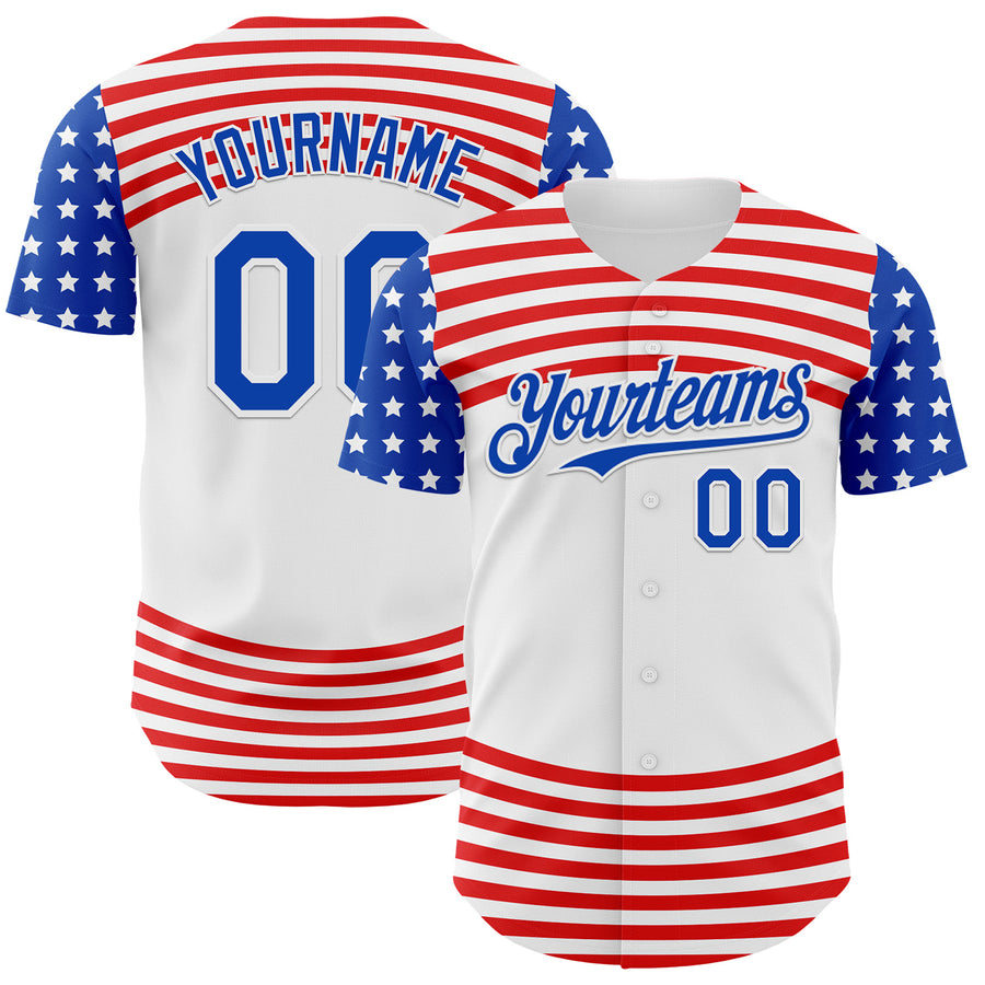 Custom White Thunder Blue-Red 3D Patriotic American Flag Authentic Baseball Jersey