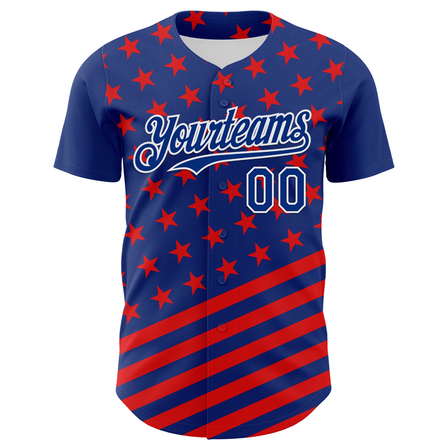 Custom Royal Red-White 3D Patriotic American Flag Authentic Baseball Jersey