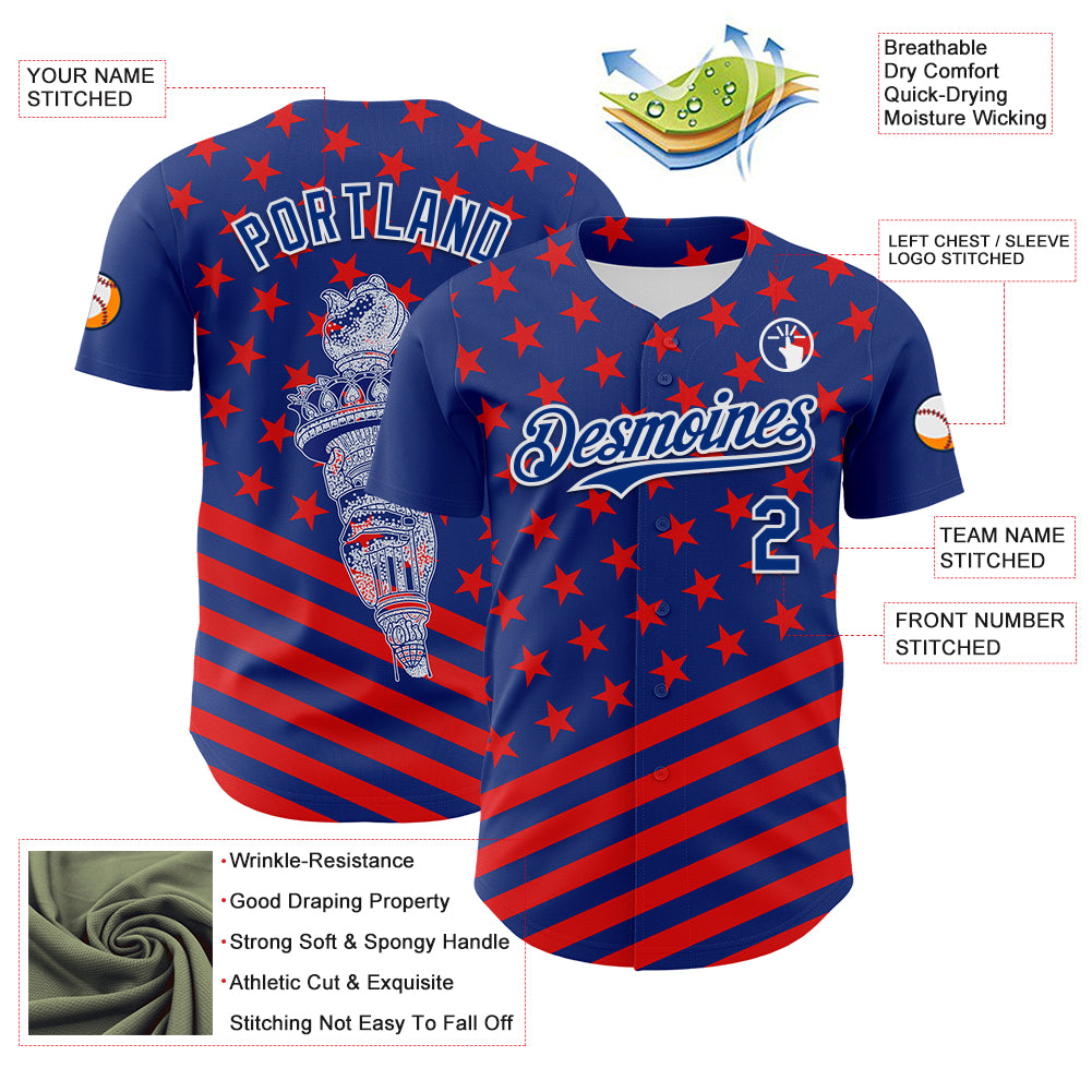 Custom Royal Red-White 3D Patriotic American Flag Authentic Baseball Jersey