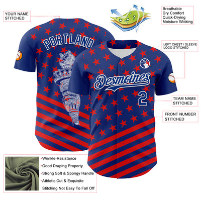 Custom Royal Red-White 3D Patriotic American Flag Authentic Baseball Jersey