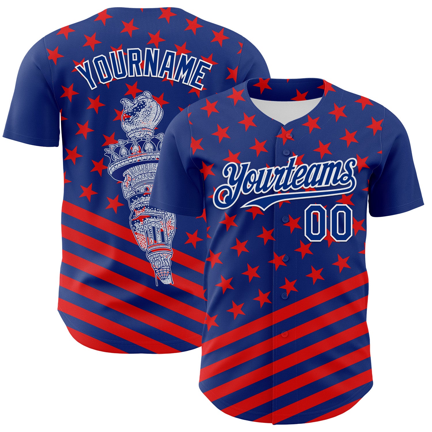 Custom Royal Red-White 3D Patriotic American Flag Authentic Baseball Jersey
