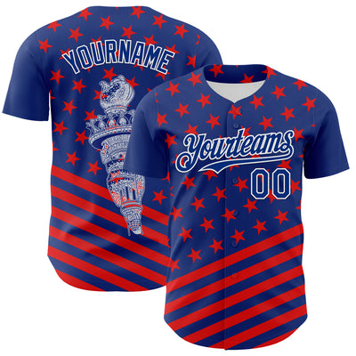 Custom Royal Red-White 3D Patriotic American Flag Authentic Baseball Jersey
