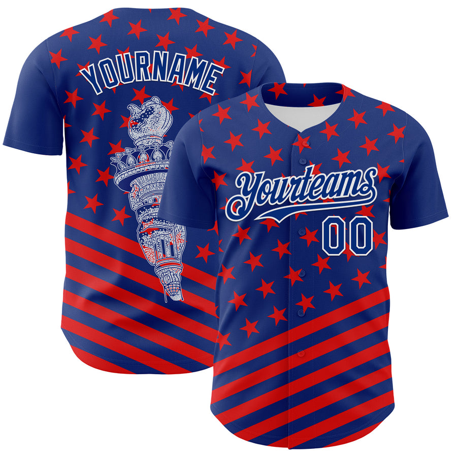 Custom Royal Red-White 3D Patriotic American Flag Authentic Baseball Jersey