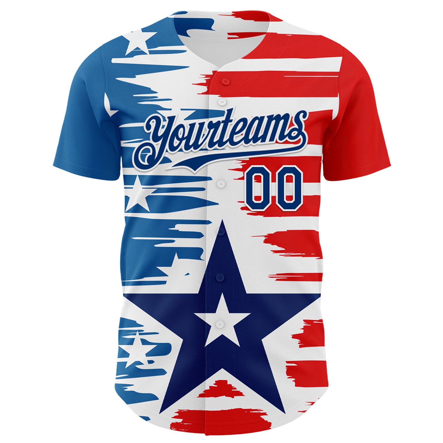 Custom White US Navy Blue-Red 3D Patriotic American Flag Authentic Baseball Jersey