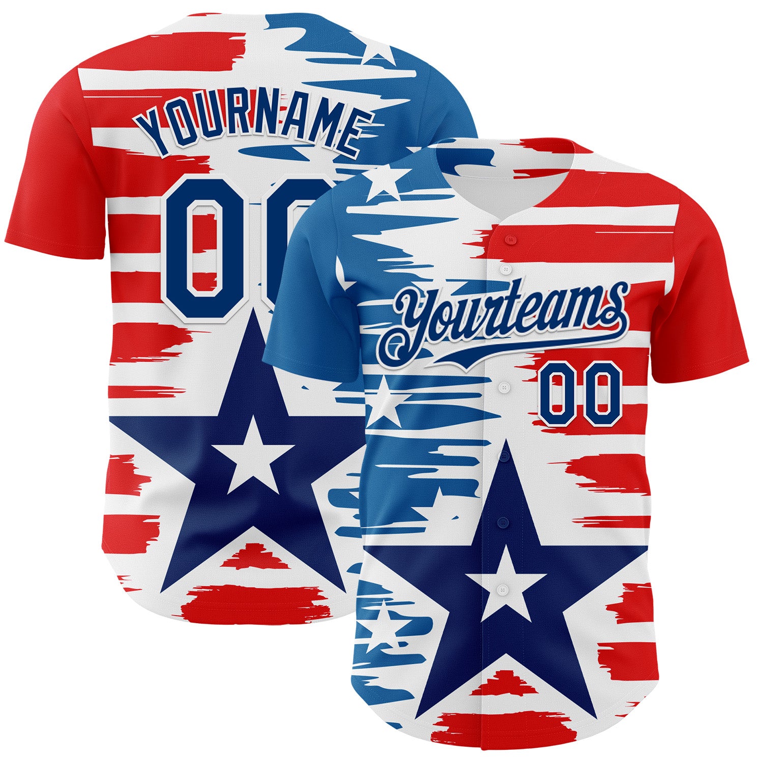 Custom White US Navy Blue-Red 3D Patriotic American Flag Authentic Baseball Jersey