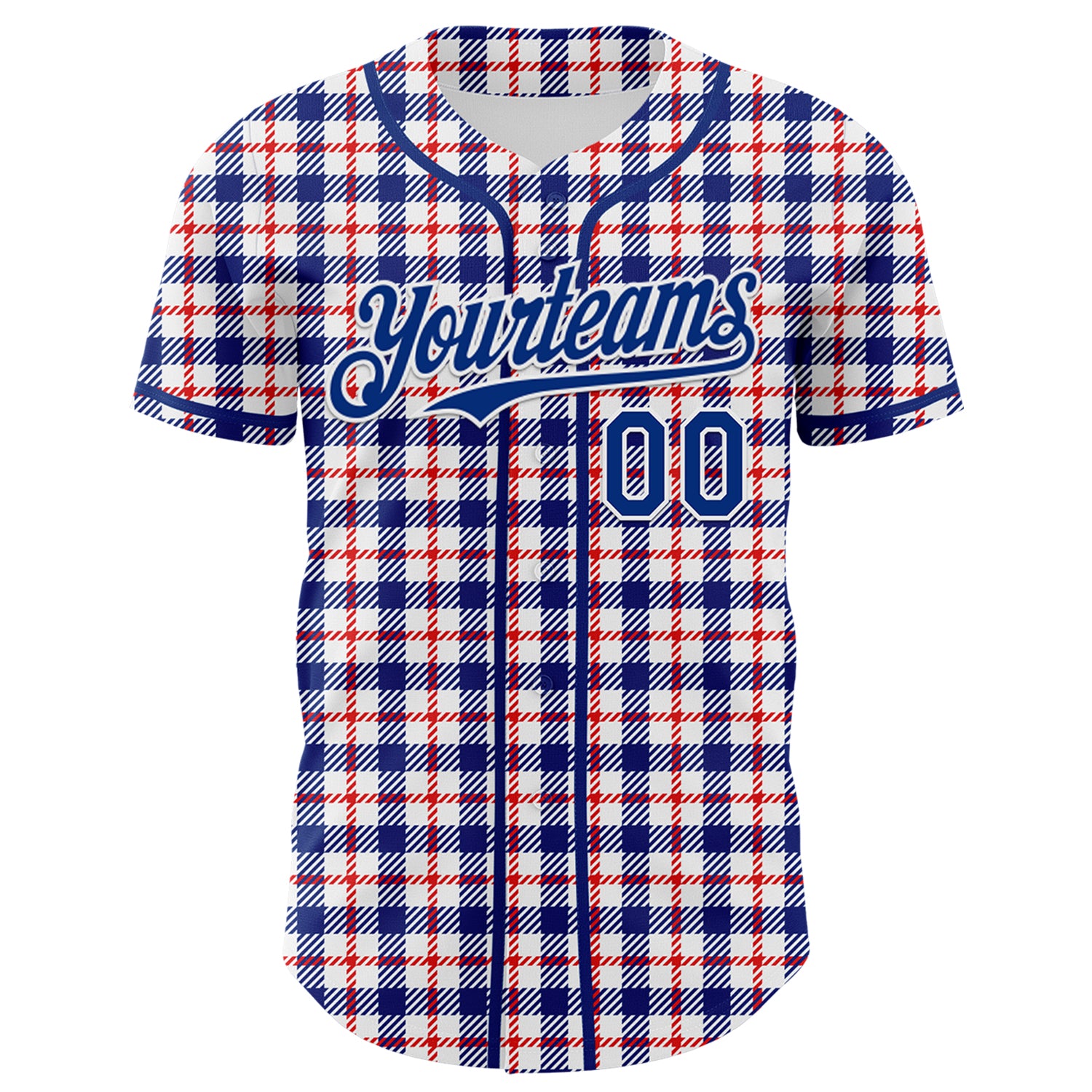 Custom White Royal-Red 3D Pattern Design Patriotic American Symbol Plaid Authentic Baseball Jersey