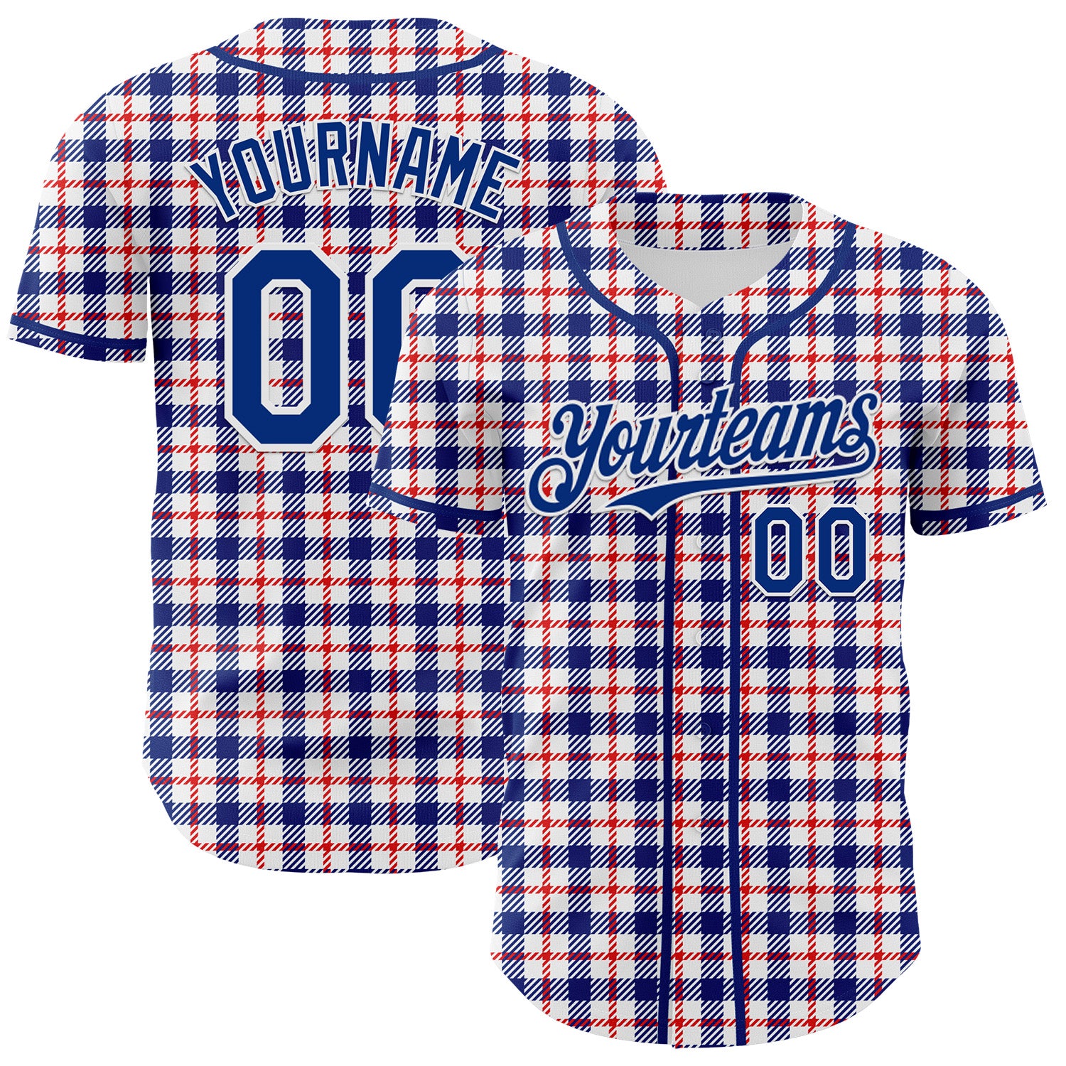 Custom White Royal-Red 3D Pattern Design Patriotic American Symbol Plaid Authentic Baseball Jersey