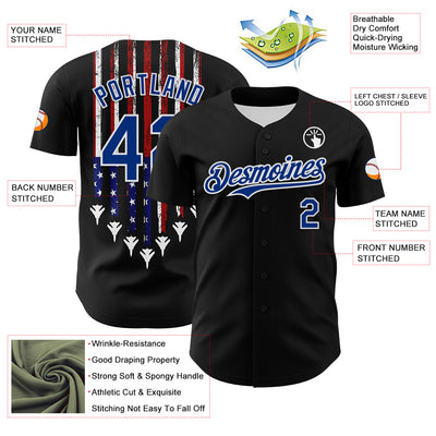 Custom Black Royal Red-White 3D Patriotic American Flag Authentic Baseball Jersey