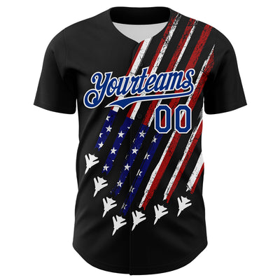 Custom Black Royal Red-White 3D Patriotic American Flag Authentic Baseball Jersey