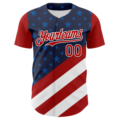 Custom Navy Red-White 3D Patriotic American Flag Authentic Baseball Jersey