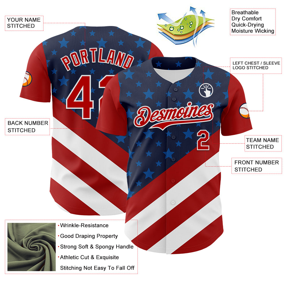 Custom Navy Red-White 3D Patriotic American Flag Authentic Baseball Jersey