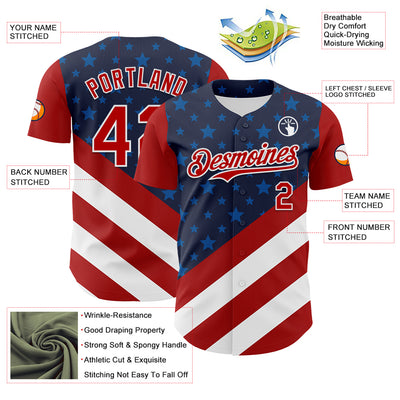 Custom Navy Red-White 3D Patriotic American Flag Authentic Baseball Jersey