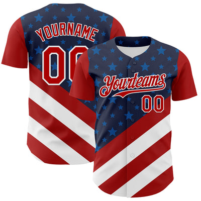 Custom Navy Red-White 3D Patriotic American Flag Authentic Baseball Jersey