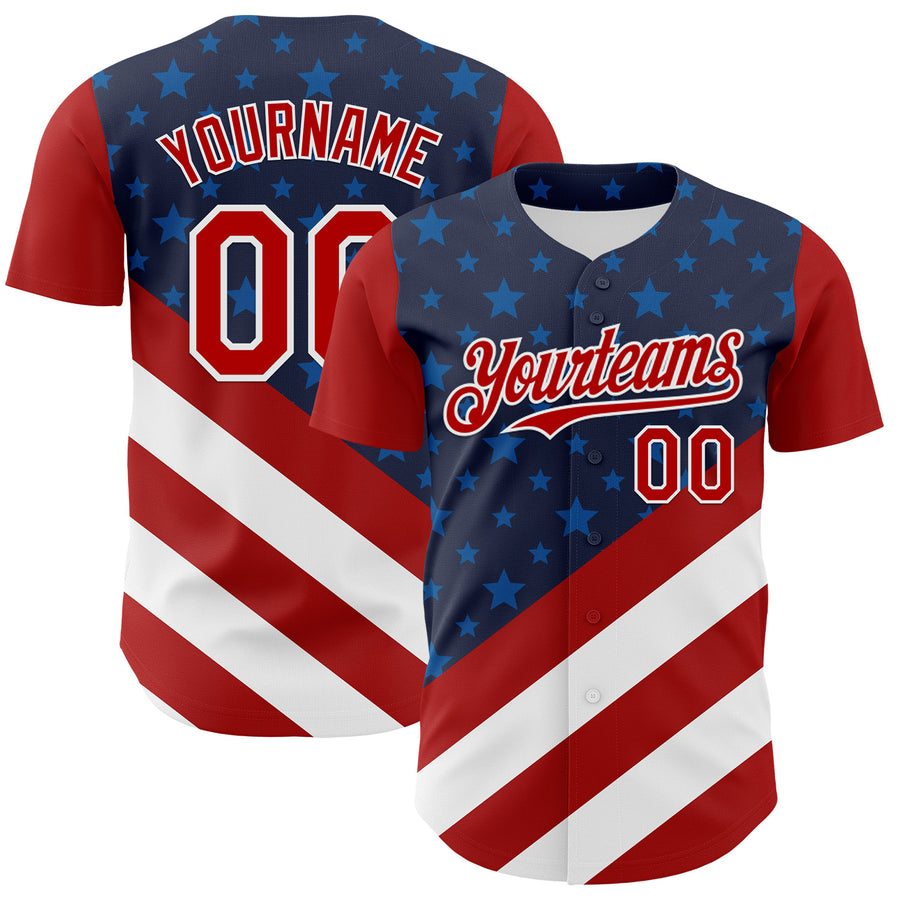 Custom Navy Red-White 3D Patriotic American Flag Authentic Baseball Jersey