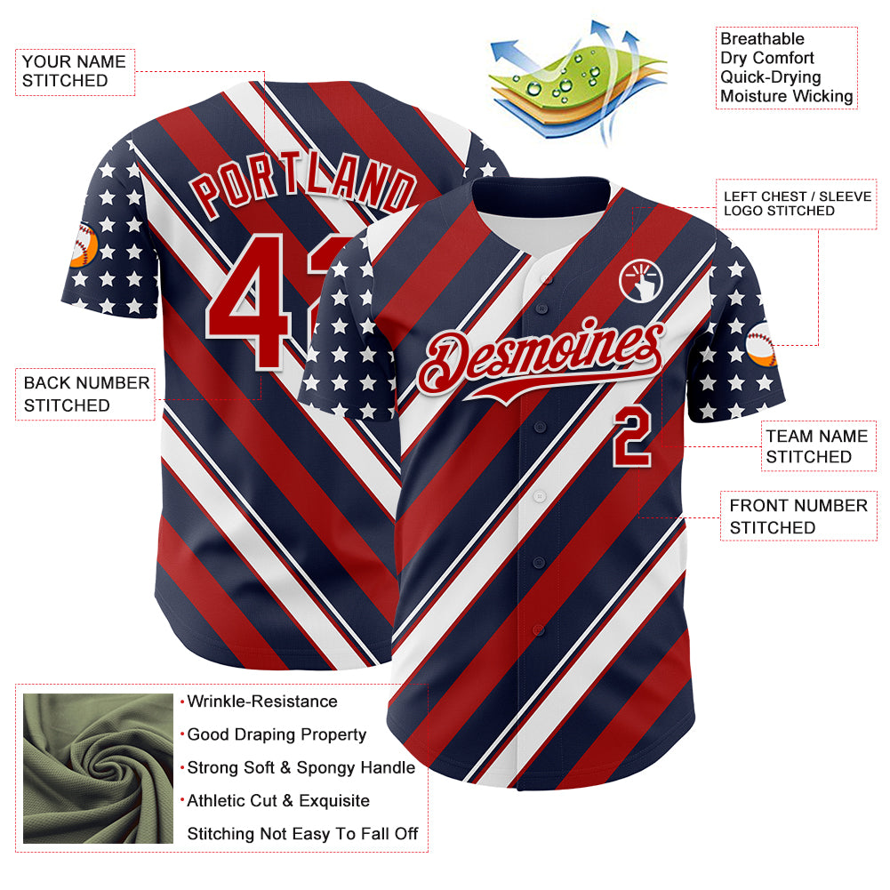 Custom Navy Red-White 3D Patriotic American Flag Authentic Baseball Jersey