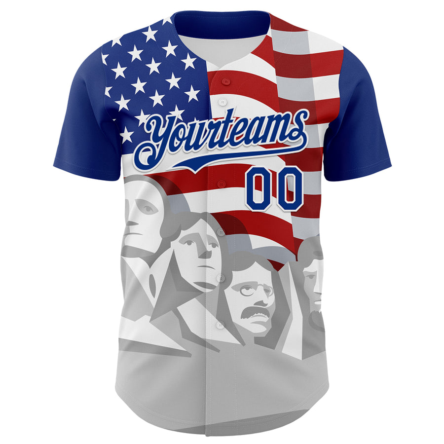 Custom Royal Red Gray-White 3D Patriotic American Flag And President's Day Authentic Baseball Jersey