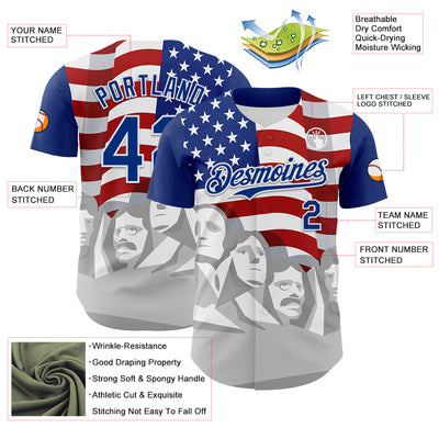 Custom Royal Red Gray-White 3D Patriotic American Flag And President's Day Authentic Baseball Jersey