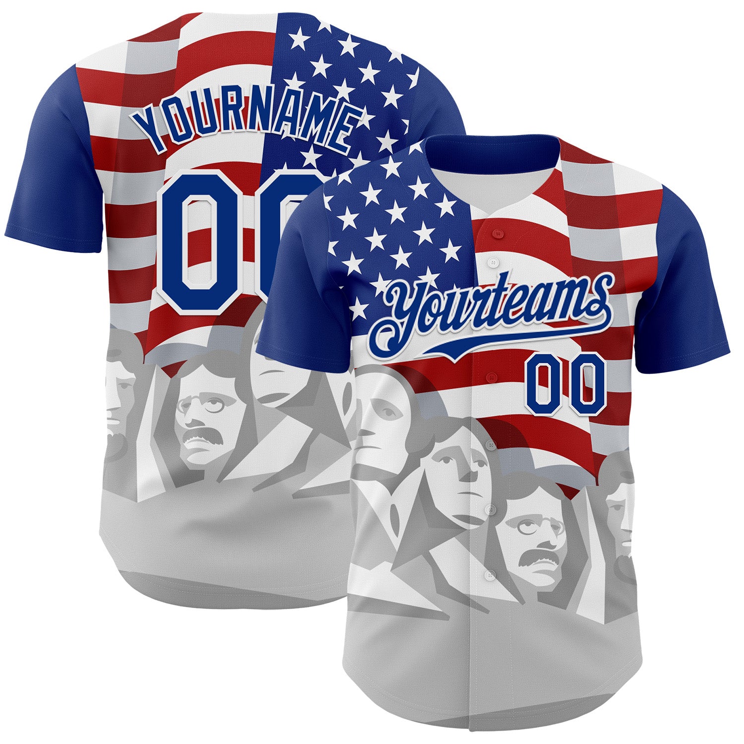 Custom Royal Red Gray-White 3D Patriotic American Flag And President's Day Authentic Baseball Jersey