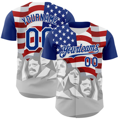 Custom Royal Red Gray-White 3D Patriotic American Flag And President's Day Authentic Baseball Jersey