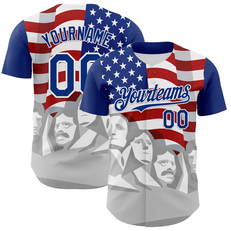 Custom Royal Red Gray-White 3D Patriotic American Flag And President's Day Authentic Baseball Jersey