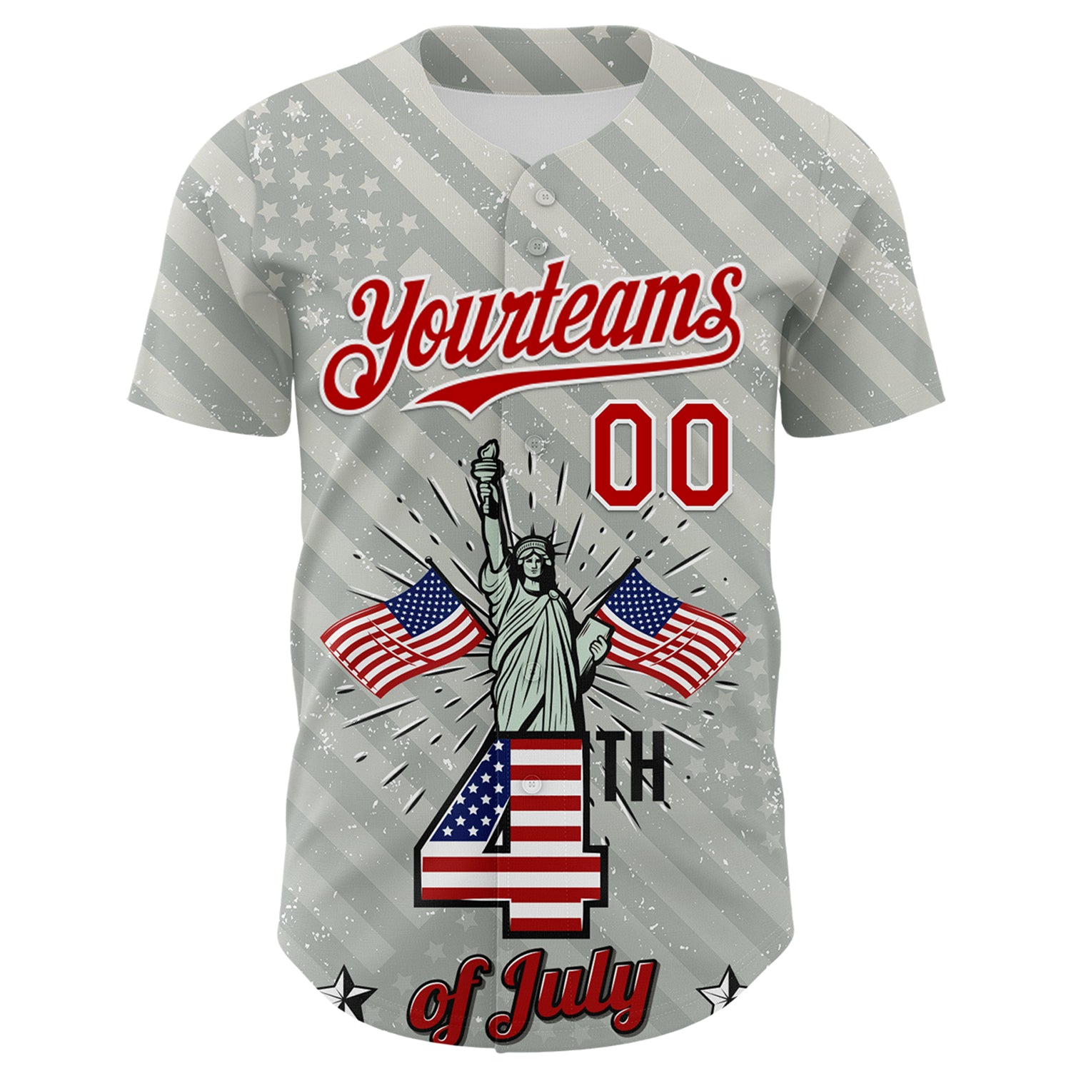 Custom Gray Red-White 3D Patriotic American Flag And Statue of Liberty Authentic Baseball Jersey