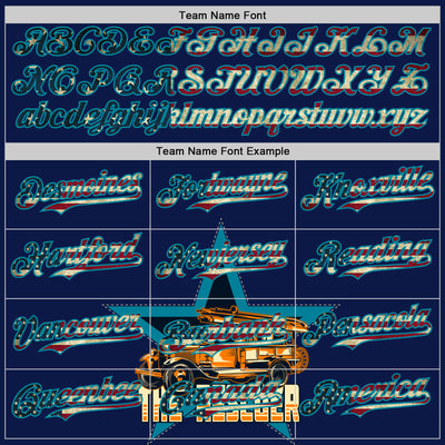 Custom Navy Vintage USA Flag-Teal 3D Patriotic American Symbol Fire Truck Authentic Baseball Jersey