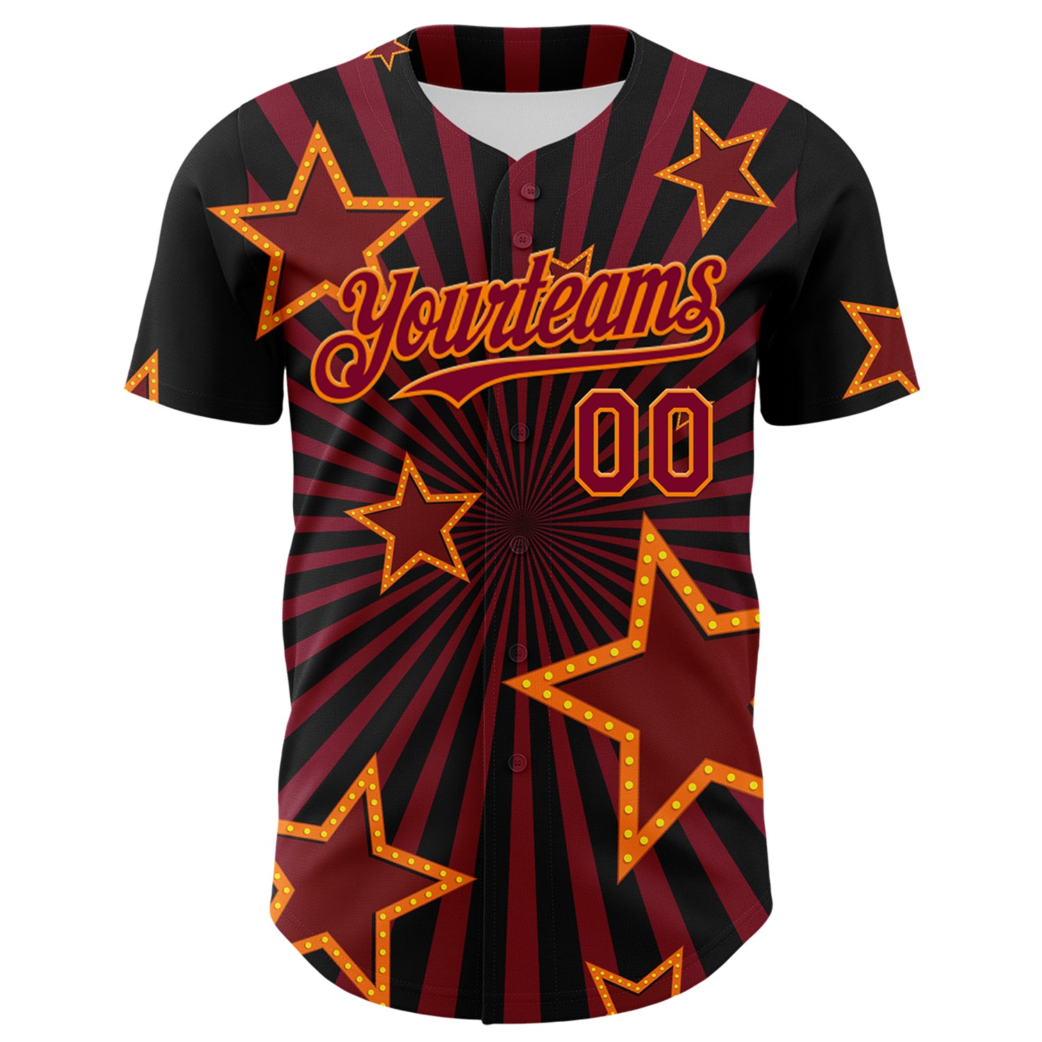 Custom Black Maroon-Bay Orange 3D Pattern Design Patriotic American Symbol Star Authentic Baseball Jersey