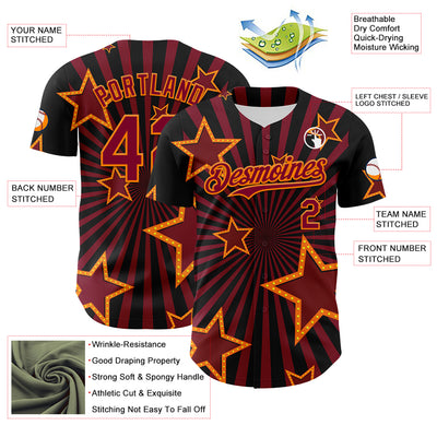 Custom Black Maroon-Bay Orange 3D Pattern Design Patriotic American Symbol Star Authentic Baseball Jersey