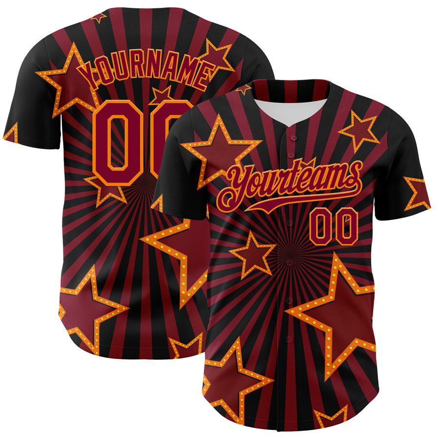 Custom Black Maroon-Bay Orange 3D Pattern Design Patriotic American Symbol Star Authentic Baseball Jersey