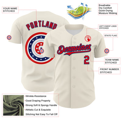 Custom Cream Fire Red-US Navy Blue 3D Patriotic American Flag Authentic Baseball Jersey