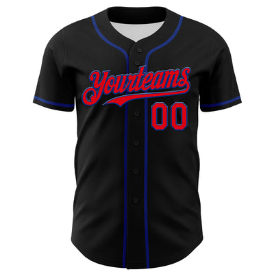 Custom Black Fire Red-Royal 3D Patriotic American Flag And Muscle Car Authentic Baseball Jersey