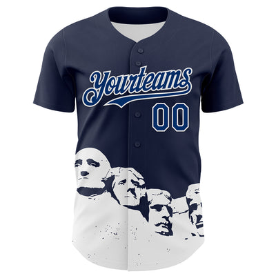 Custom Navy US Navy Blue-White 3D Pattern Design Patriotic American Spirit President's Day Authentic Baseball Jersey
