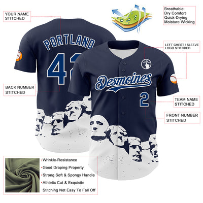 Custom Navy US Navy Blue-White 3D Pattern Design Patriotic American Spirit President's Day Authentic Baseball Jersey