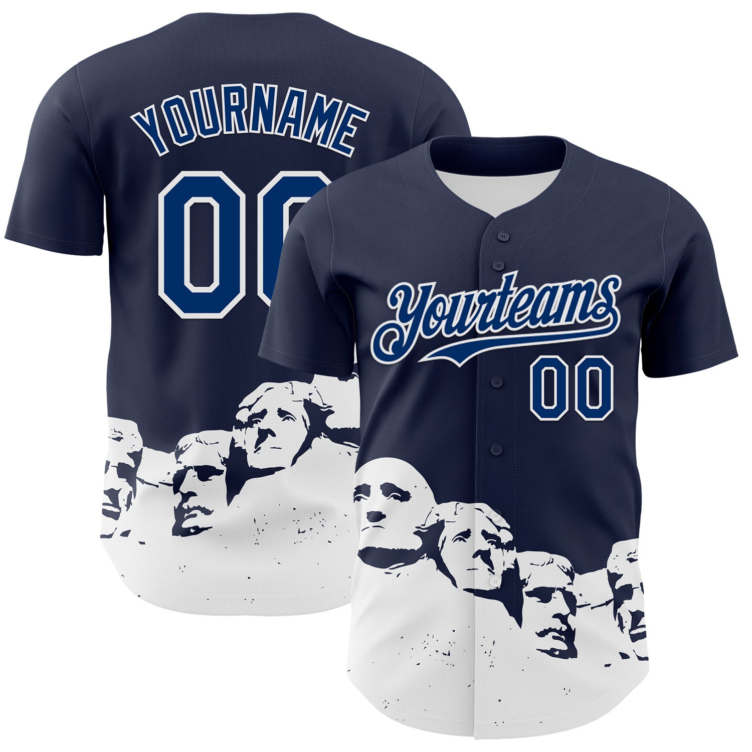 Custom Navy US Navy Blue-White 3D Pattern Design Patriotic American Spirit President's Day Authentic Baseball Jersey