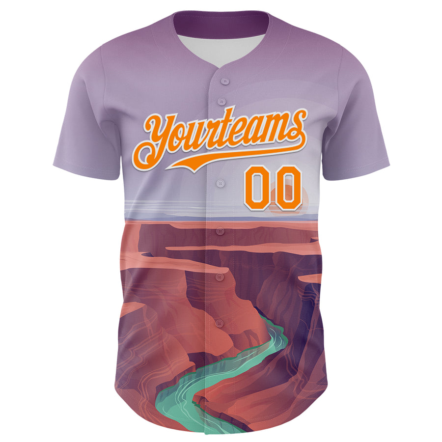 Custom Purple Bay Orange-White 3D Pattern Design Patriotic American Symbol Grand Canyon And Colorado River Authentic Baseball Jersey