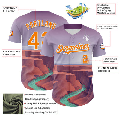 Custom Purple Bay Orange-White 3D Pattern Design Patriotic American Symbol Grand Canyon And Colorado River Authentic Baseball Jersey